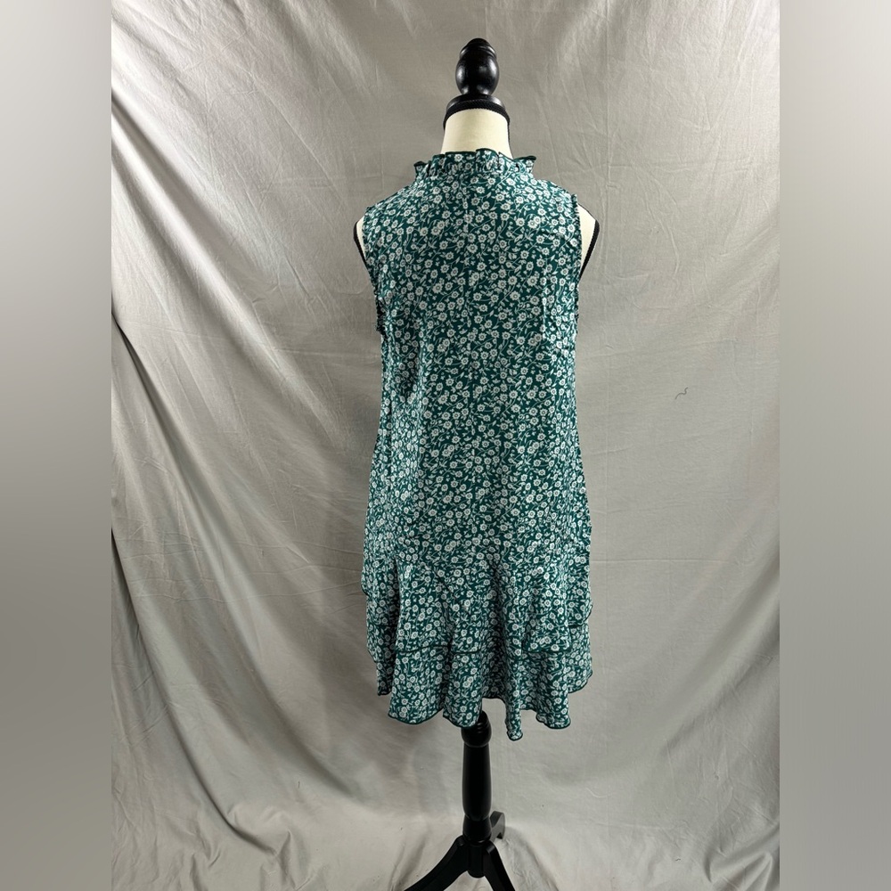 Green Floral Print Collar And Ruffle Trim Hem Dress - Picture 7 of 8
